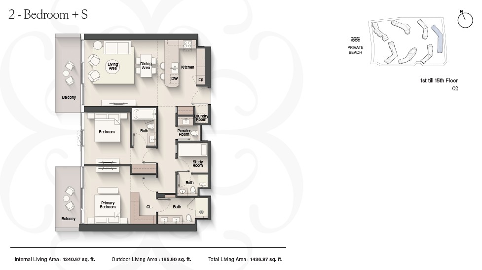 90 Degree South - 2BR + STUDY