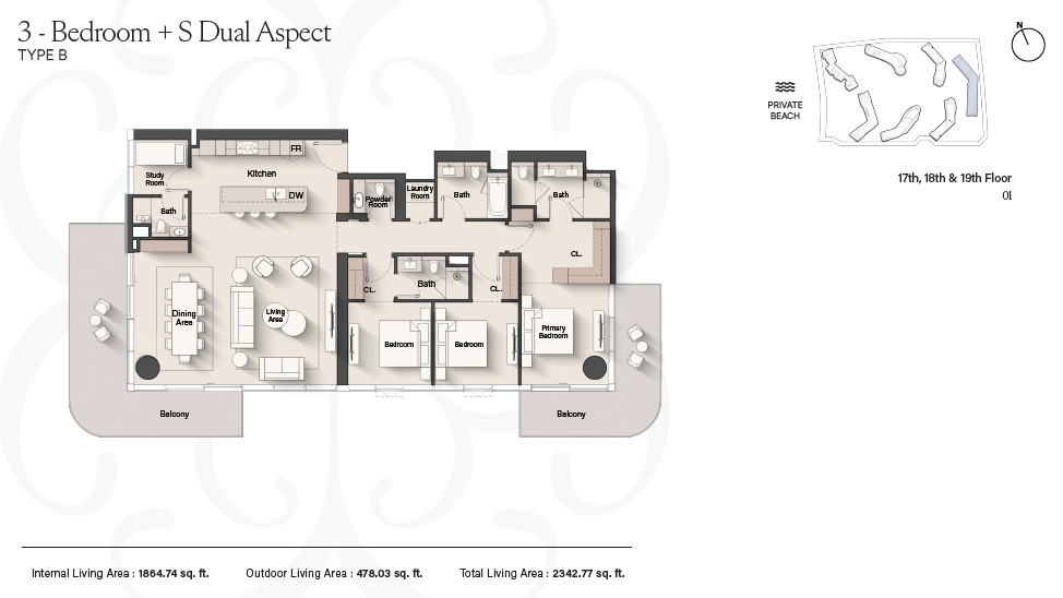 90 Degree South - 3BR + STUDY
